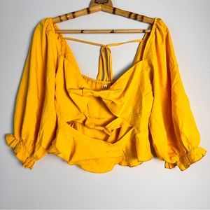 Yellow Double Bow Peasant Peplum Top